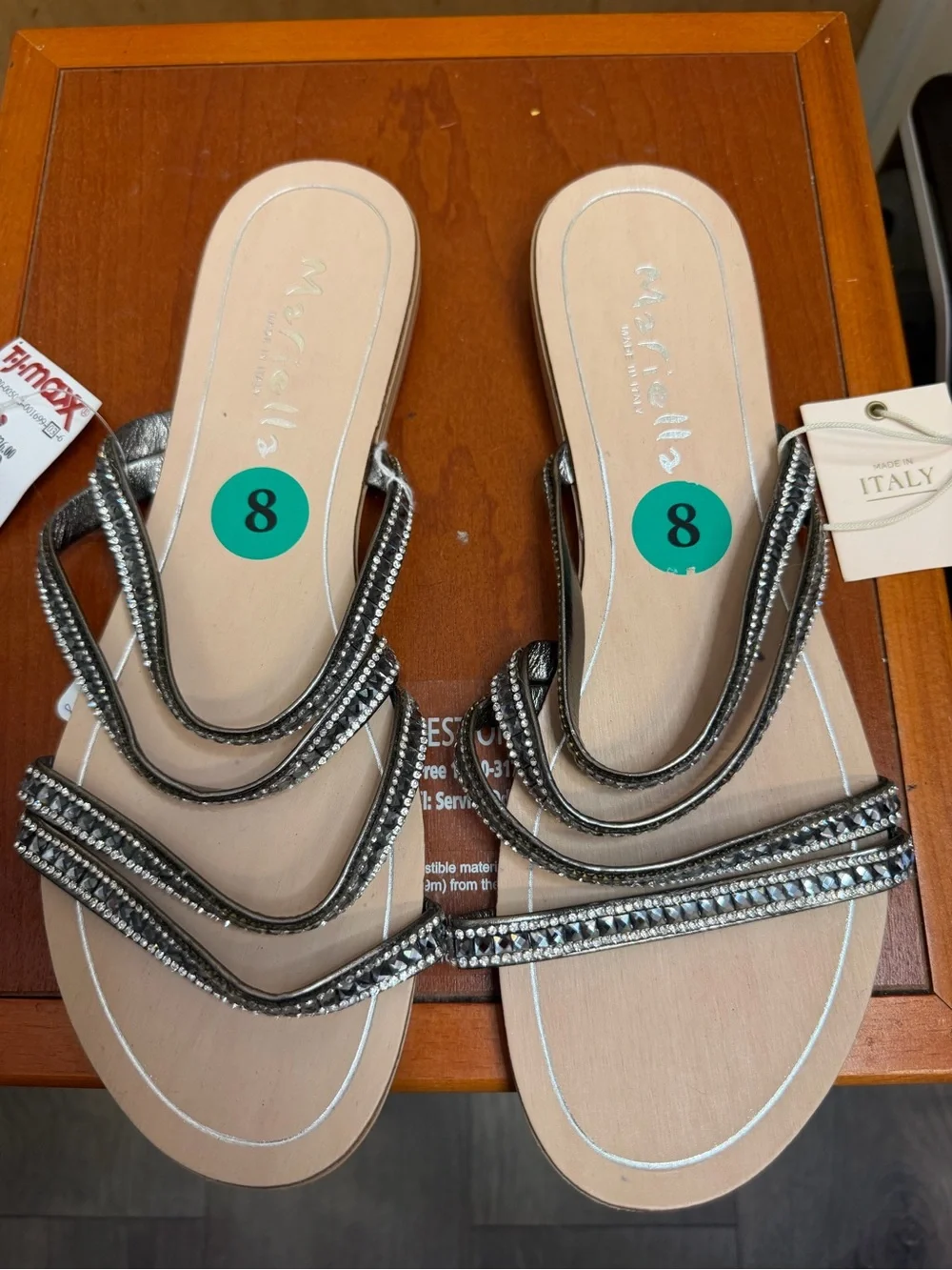 Mariella Made in Italy Women’s Rhinestone Embellished Strappy Sandals. Size: 8